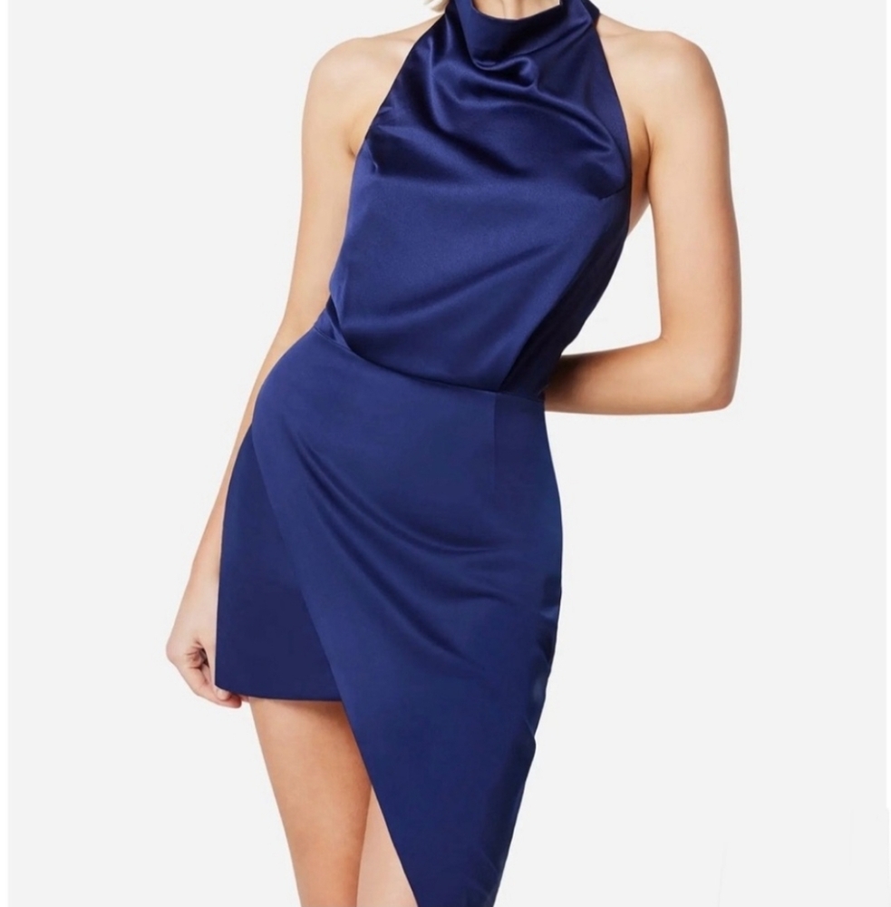 ELLIATT Blue Satin Drapey Asymmetrical Dress Cocktail Party Small - Picture 2 of 10